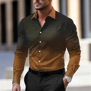 Men's slim fit long sleeve shirt with houndstooth gradient pattern and classic collar
