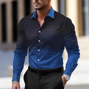 Men's long sleeve gradient shirt from black to navy with subtle textured pattern