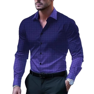 Slim fit men long sleeve shirt in purple houndstooth pattern with digital gradient print