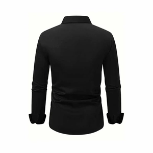 Men's fashion black slim fit long sleeve button-up shirt with classic turn-down collar