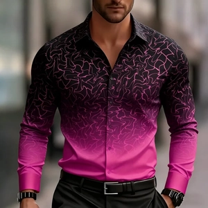 Detailed view of long sleeve shirt with black to pink gradient and geometric textures