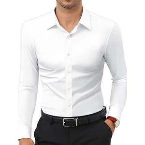 Men's Four-Way Stretch Long Sleeve Business Shirt Wrinkle-Resistant No-Iron Slim Fit Formal Dress Shirt For Men