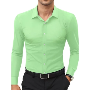 Slim fit light green men's business shirt with four-way stretch and formal style