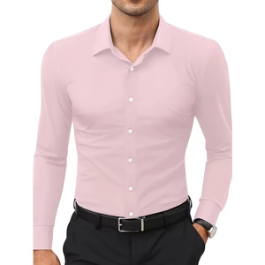 Slim fit light pink long sleeve business shirt with white buttons for men
