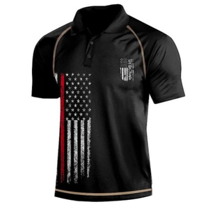 Men's black short sleeve polo shirt with 3D camo US flag and We the People print