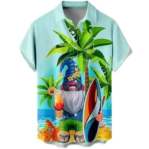 Chemise hawaïenne bleue pour hommes avec imprimés tropicaux de palmiers et de gnomes