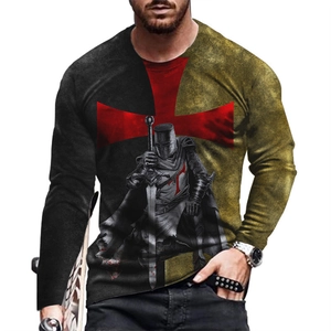 Close-up of medieval Templar Knight 3D print on long sleeve crew neck t-shirt for men