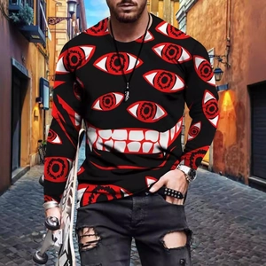 Men's 3D digital eye print long sleeve t-shirt with street fashion style and round neck