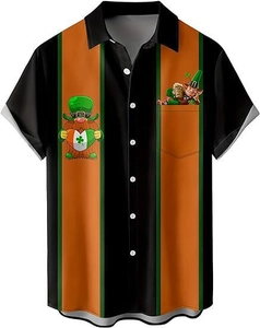 Detailed view of the St. Patrick's Day themed striped shirt with Leprechaun print and pocket