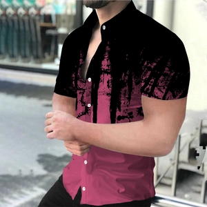 Detailed view of men's short sleeve shirt with black and red paint splash 3D print