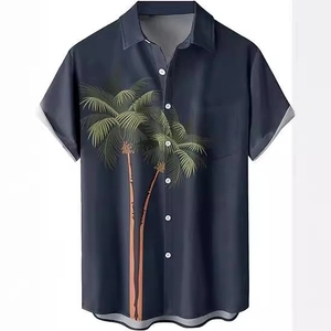 Men's casual Hawaiian short sleeve shirt with tropical coconut tree print and pocket