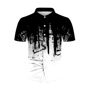 Men's casual short sleeve shirt featuring abstract black and white ink splash 3D print