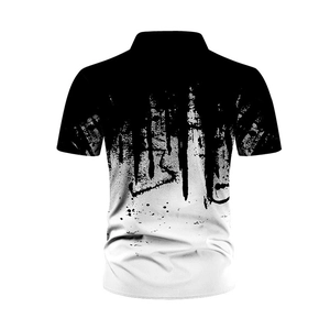 Men's casual polo shirt with artistic black and white gradient 3D ink splash print