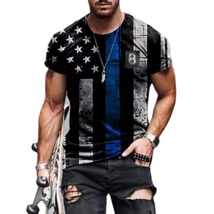 Men's street fashion 3D US flag T-shirt with Thin Blue Line and shield logo