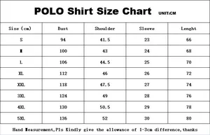 Tabella taglie dettagliata per polo da uomo a maniche corte dalla S alla 5XL in cm