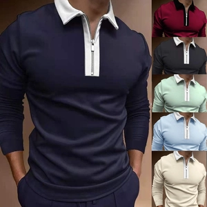 Polo da Uomo Casual a Maniche Lunghe con Cerniera Collo Slim Fit Contrasto Colletto Business Top Traspiranti per Uomo