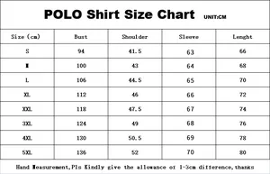 Tabella guida alle taglie per polo da uomo dalla S alla 5XL con misure dettagliate in centimetri