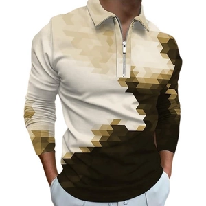 Polo homme manches longues avec fermeture éclair 1/4 et imprimé géométrique moderne