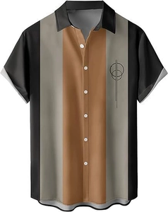 Close-up detail of vintage color-block stripes and geometric pattern on men's beach shirt