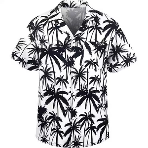 Men Hawaiian Short Sleeve Shirt Tropical Floral Coconut Tree Print Cuban Collar Casual Beach Vacation Button Down Tops