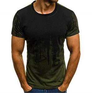 Men's crew neck T-shirt with black and olive green gradient and abstract splash print