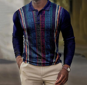 Detailed close-up of 3D printed long-sleeve Polo shirt with vertical knit texture