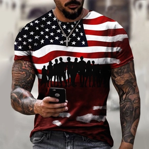 Men's US flag digital print t-shirt featuring silhouettes in a street style look