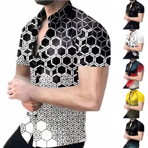 Men Casual 3D Digital Print Short Sleeve Shirt Loose Button Down Lapel Summer Beach Top For Teenagers Fashion Outwear
