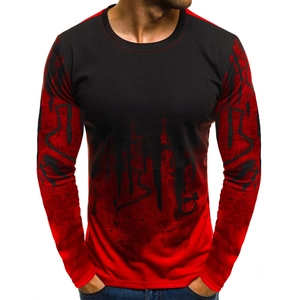 Men's long sleeve T-shirt with black to bright red gradient and artistic ink splash print