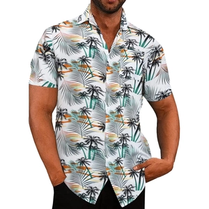 Men's short sleeve shirt featuring tropical coconut leaf print with a chest pocket