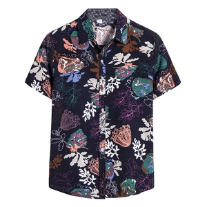 Men's casual short sleeve shirt featuring blue tropical floral 3D digital print