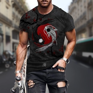 T-Shirt Streetwear pour Hommes Impression Numérique 3D Yin Yang Taiji Tee-Shirt Graphique Manches Courtes Hauts Décontractés d'Été pour Adolescents