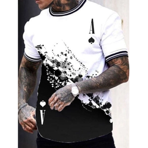 T-shirt pour homme avec imprimé As de Pique et design 3D bicolore noir et blanc