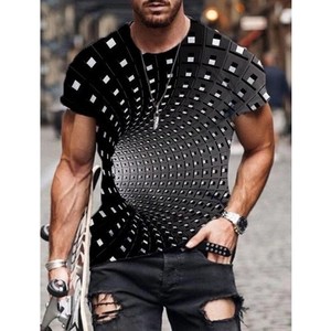 T-shirt pour homme avec imprimé 3D vortex noir et blanc au style urbain décontracté
