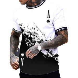 T-shirt d'été pour hommes avec imprimé Yin Yang et motif poker As de Pique bicolore