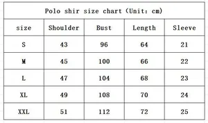 Detailed size chart for men's 3D print polo shirt with measurements in centimeters