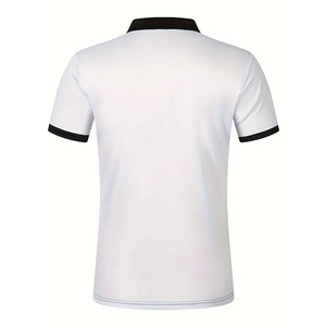 Detail view of the breathable quick-dry fabric and double-needle hem on men's Polo shirt