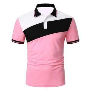 Polo da uomo a maniche corte con strisce diagonali a blocchi di colore rosa e nero
