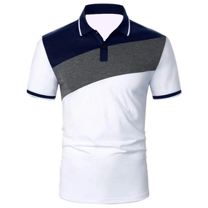 Polo da uomo a maniche corte con design a blocchi di colore blu navy, grigio e bianco