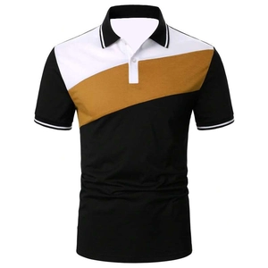 Polo da uomo a maniche corte con design color block nero, bianco e giallo zenzero