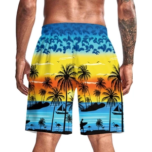 Short de plage séchage rapide pour homme avec imprimé 3D de palmiers et coucher de soleil