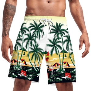 Short de plage séchage rapide pour homme avec imprimé cocotiers et taille élastique à cordon
