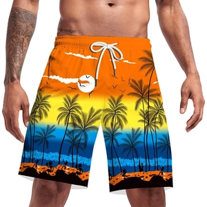 Short de bain homme à séchage rapide avec imprimé coucher de soleil tropical et cordon