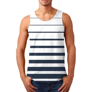 Detailed close-up of men's white and blue striped sleeveless vest with premium cotton texture