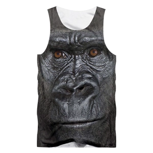 Close-up of highly detailed 3D gorilla face print on mesh fabric sleeveless tank top