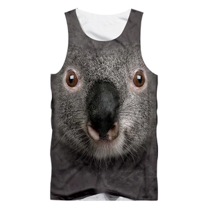 Detail of breathable mesh tank top featuring a realistic 3D koala digital print