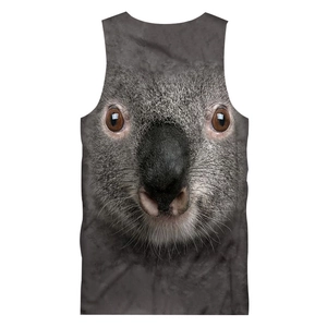 Detail view of breathable mesh tank top featuring a realistic 3D digital koala face print