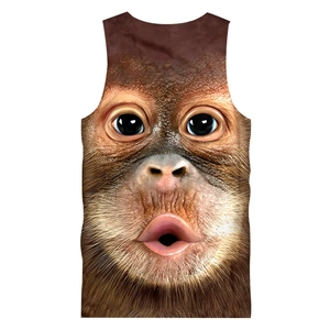 Detailed close-up of a hyper-realistic 3D gorilla face print on a mesh tank top for men