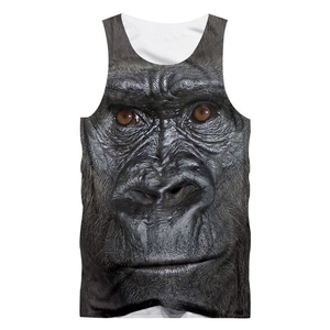 Men's mesh sleeveless tank top with realistic gorilla face print for Halloween