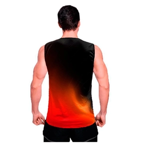 Rear view of men's athletic tank top with dynamic orange gradient and quick-dry fabric